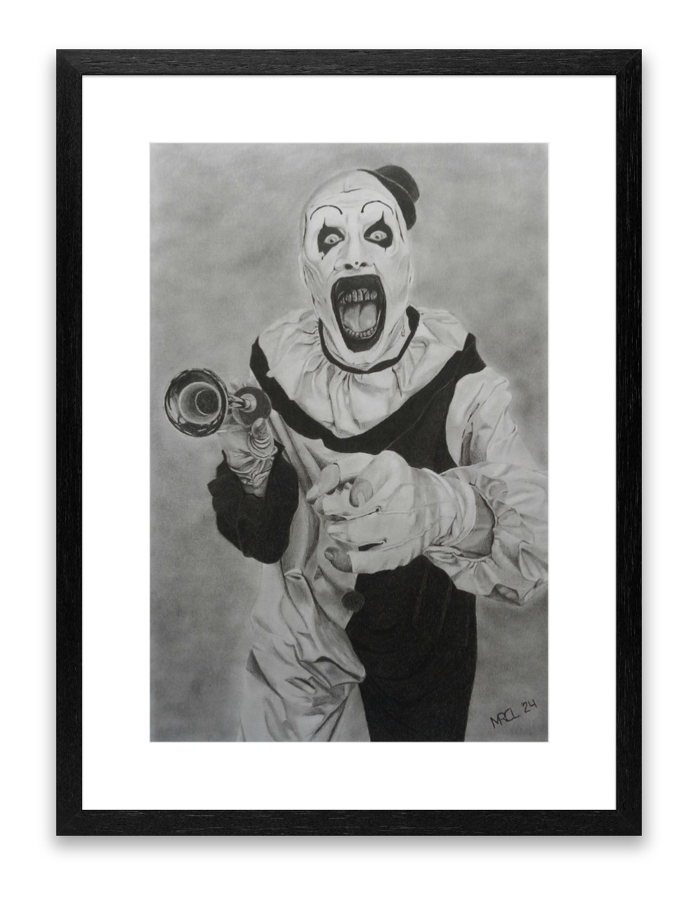 Framed portraitdrawing of Art the clown (Terrifier)
