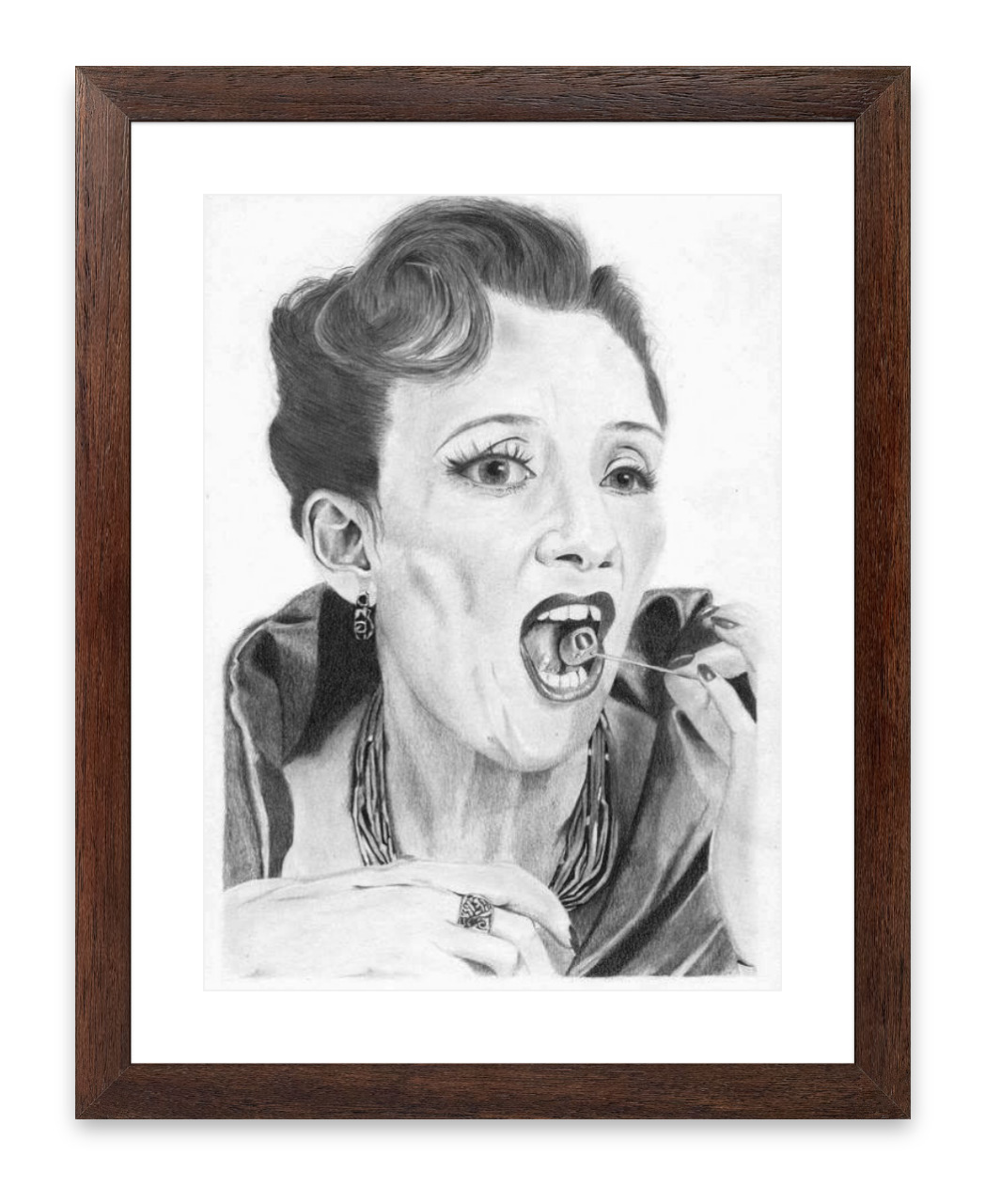 Framed portraitdrawing of Baroness von Hellman (Cruella - 2021)