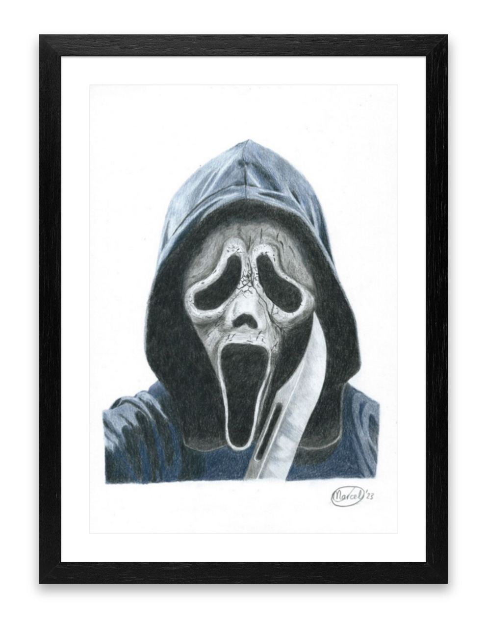 Framed portraitdrawing of Ghostface (Scream 6)