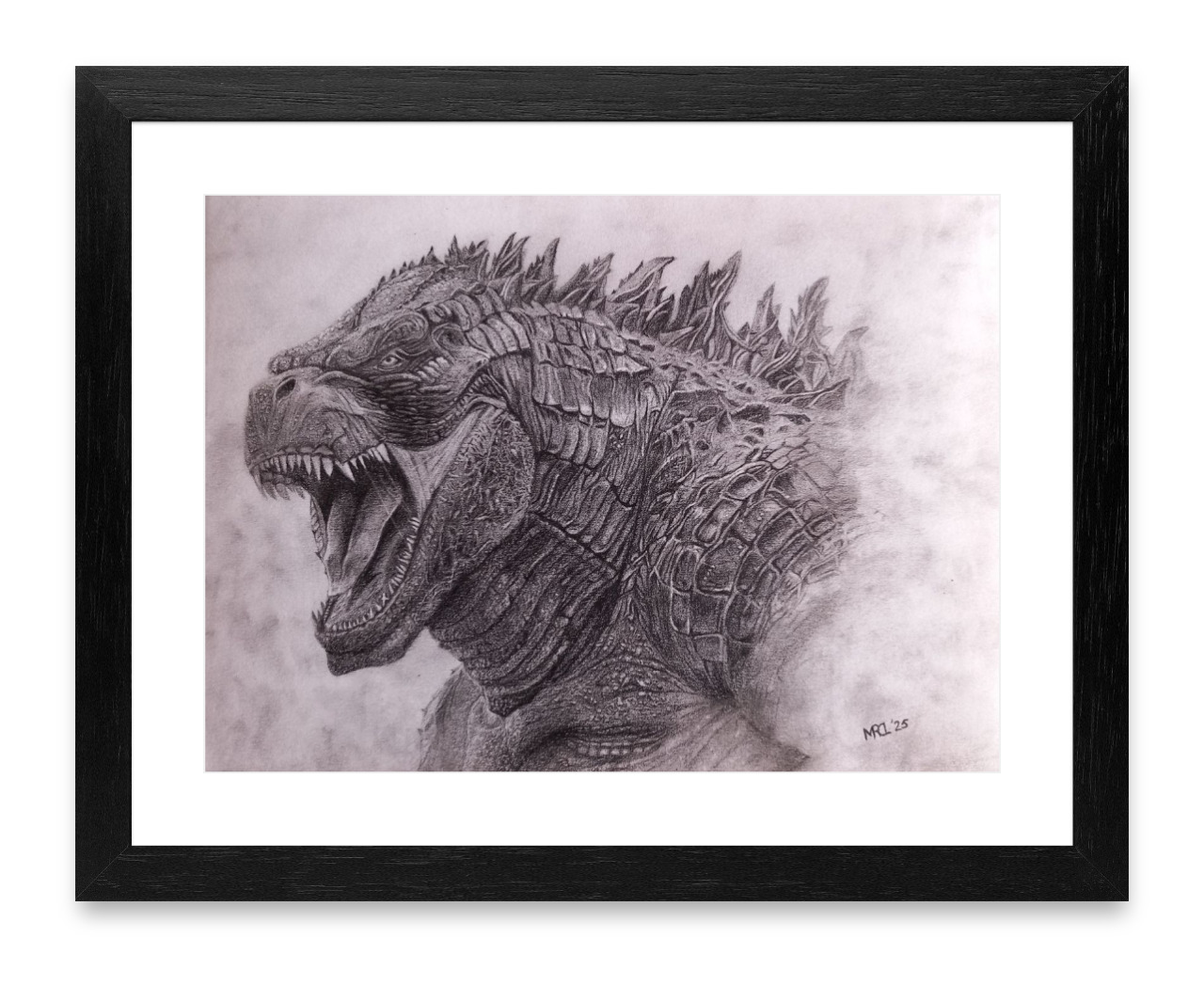 Framed drawing of Godzilla (Gojira)