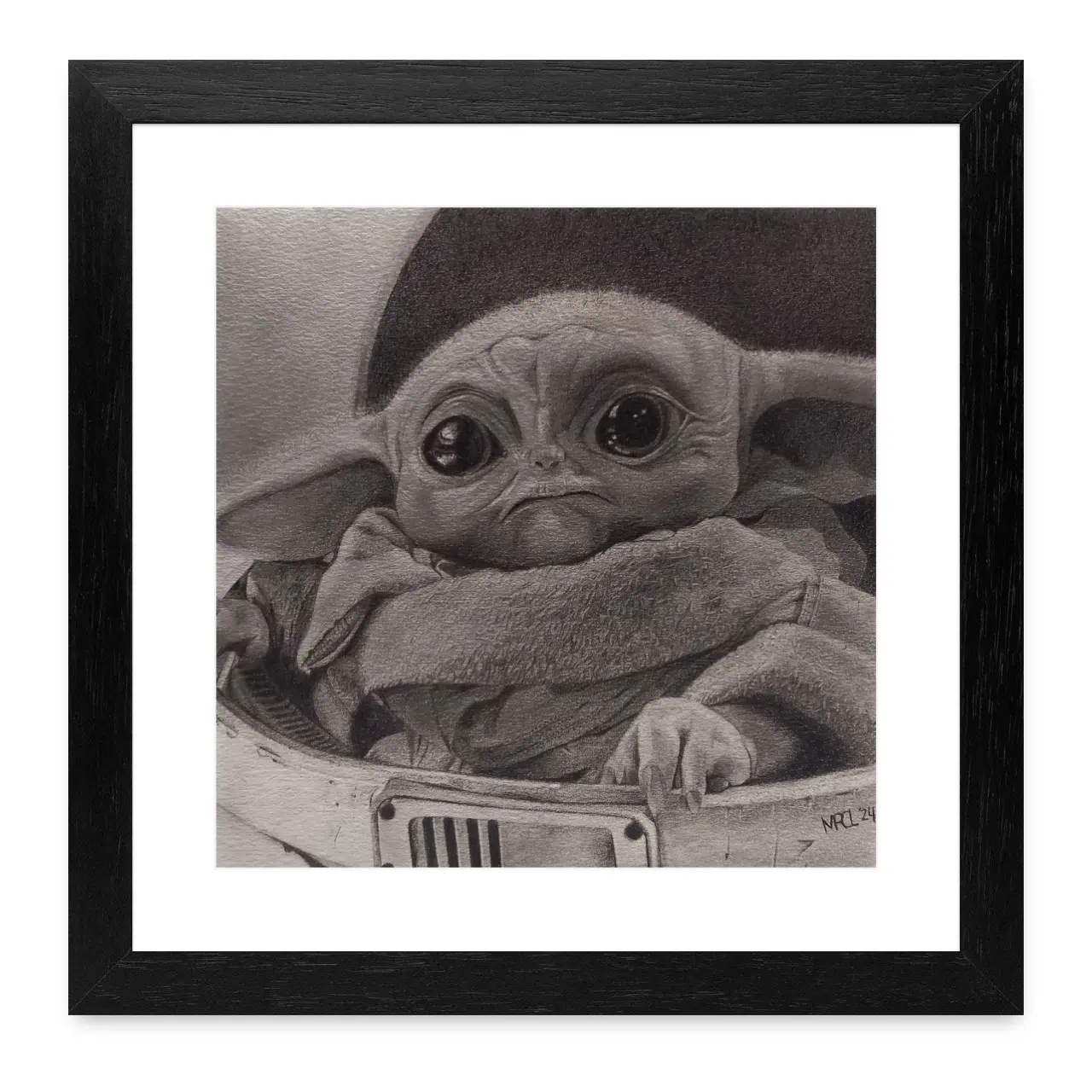 Potraitdrawing of Grogu (aka Baby Yoda)