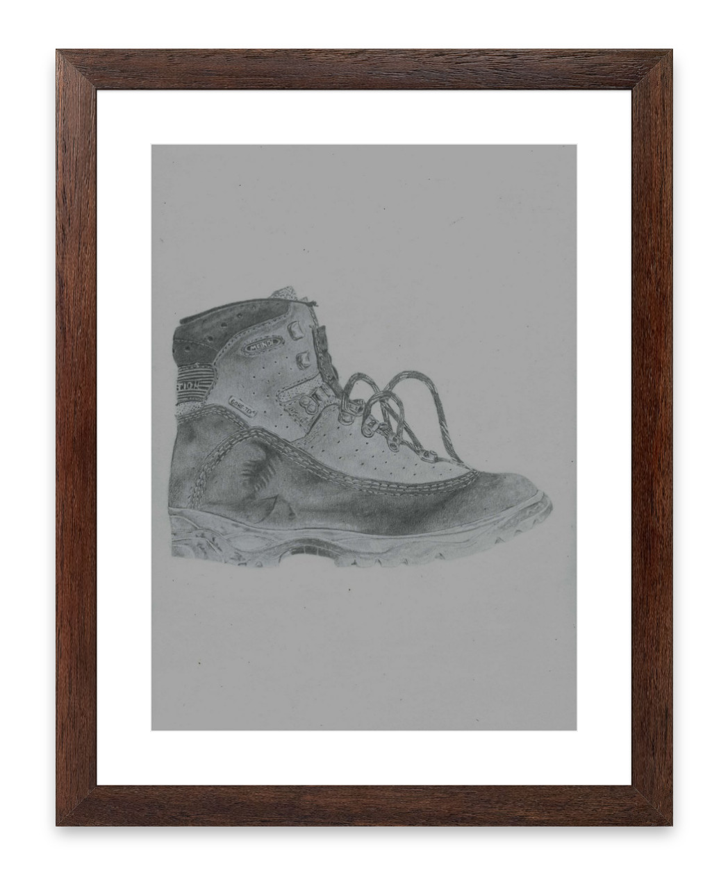 Framed drawing of a hiking boot