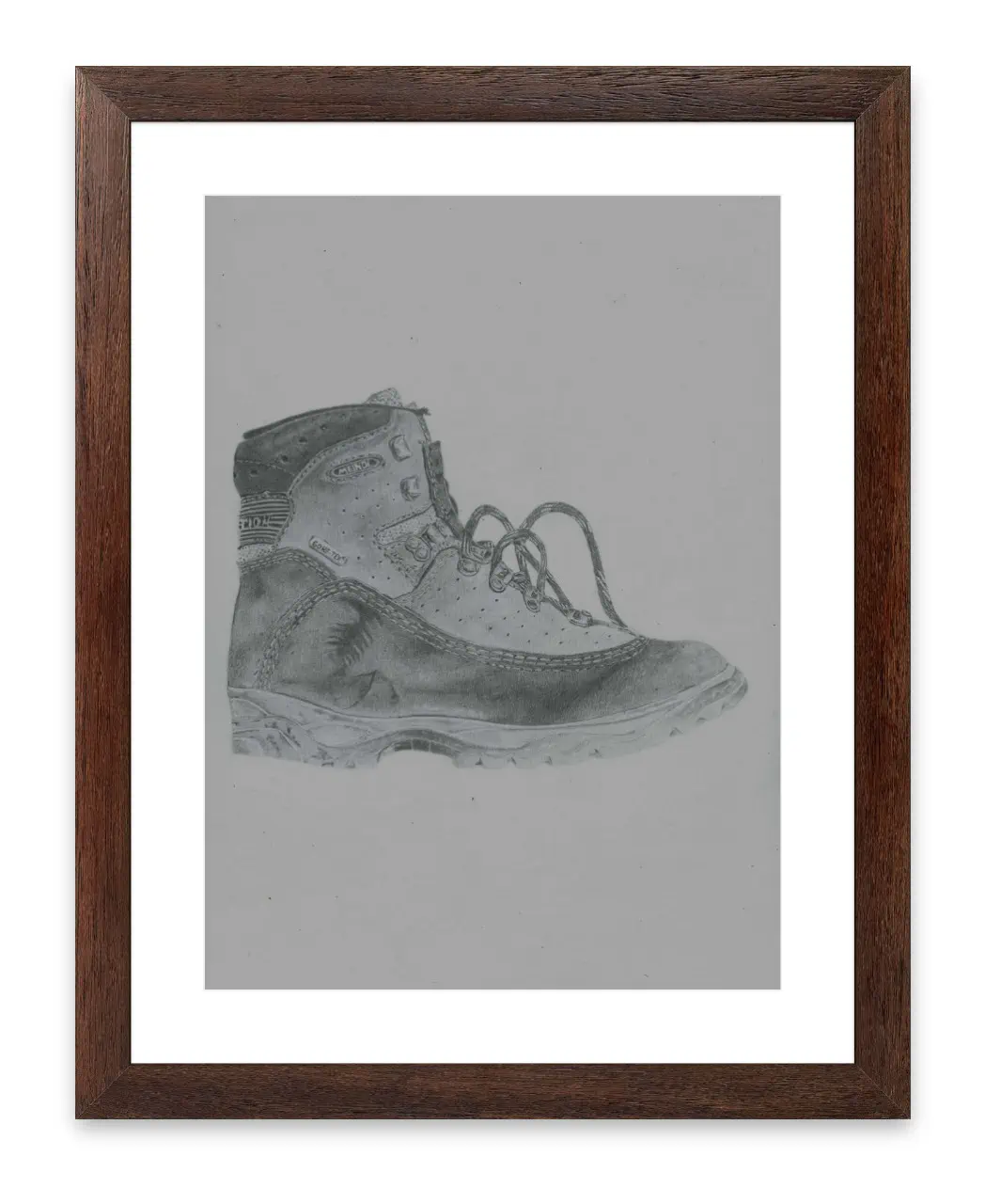 Framed drawing of a hiking boot