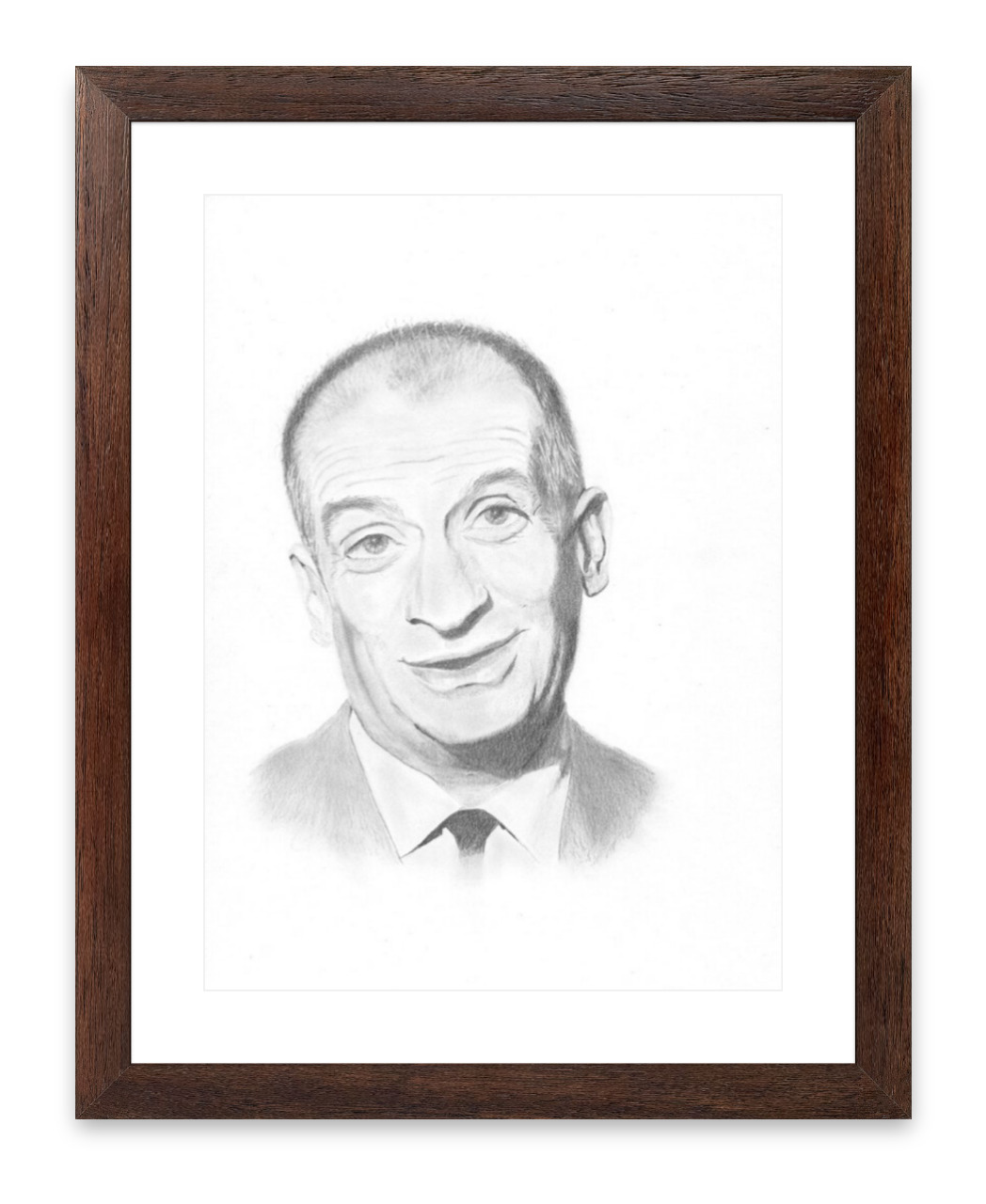 Framed portraitdrawing of Louis de Funès