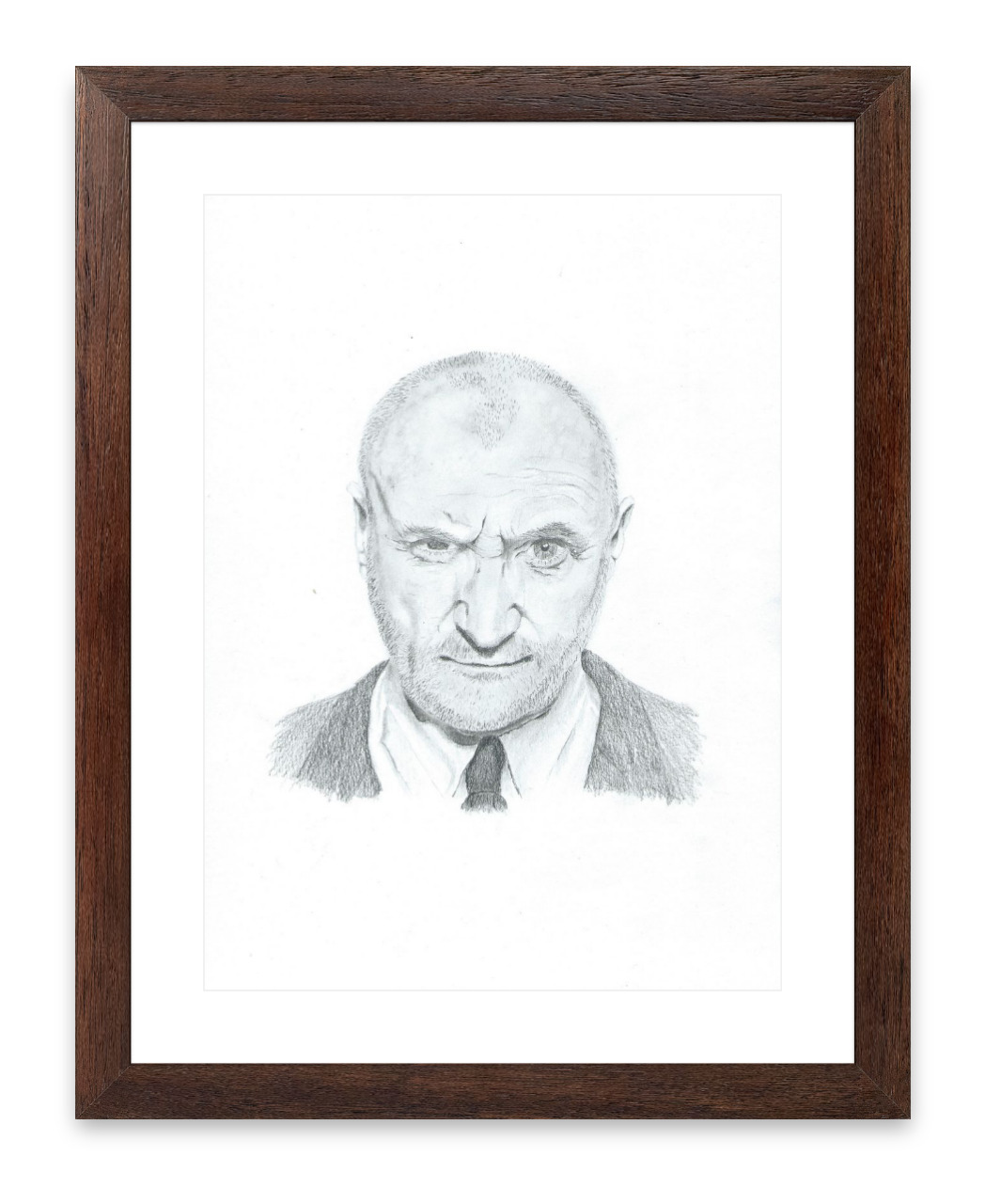 Framed portraitdrawing of Phil Collins