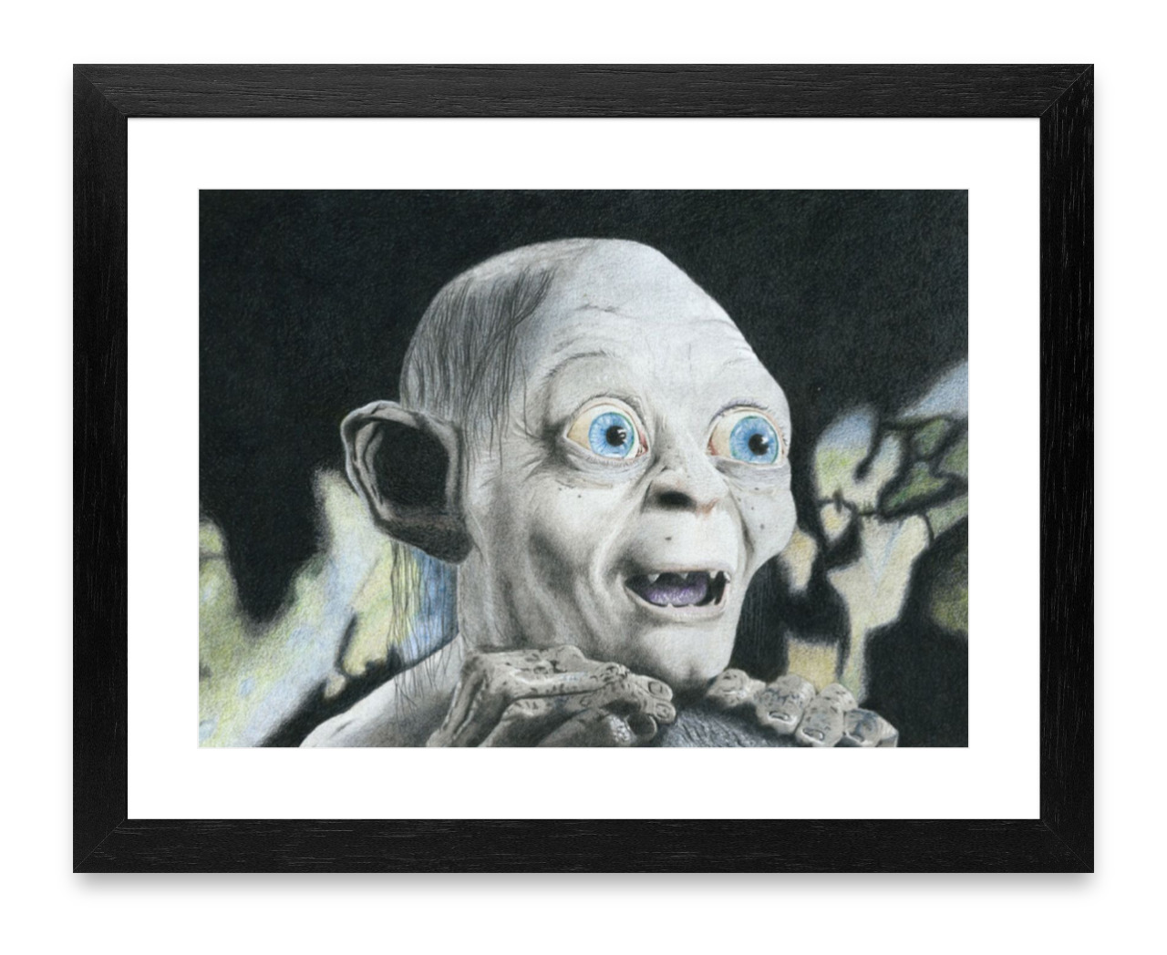 Framed portraitdrawing of Gollum