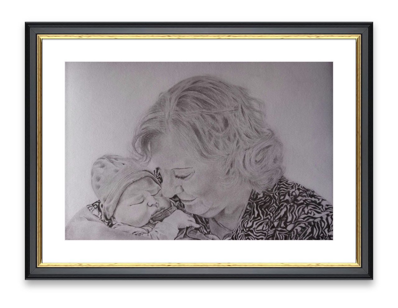 Framed portraitdrawing of Wil en Tommy